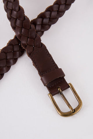 Kapalı Kahve Deri Örme Kemer,  AKSESUAR | Kundura